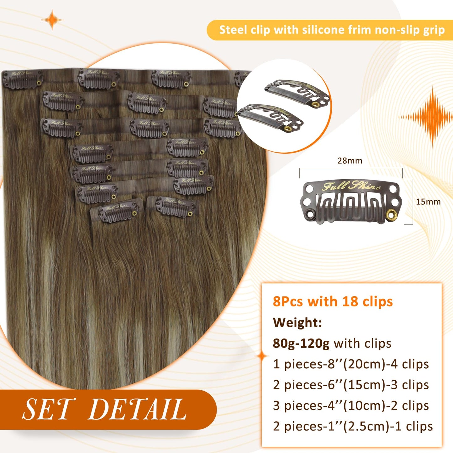 Full Shine Short Hair Extensions Clip ins Brown Balayage Seamless Clip in Hair Extensions with Pu Weft Chestnut Brown Ombre Platinum Blonde Clip in Extensions for Women 12 Inch 8 Pcs 95 Grams
