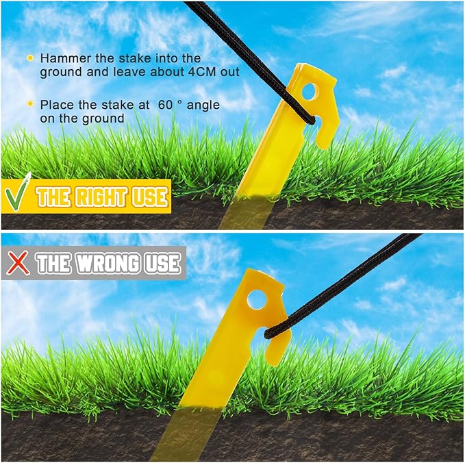 Deekin Plastic Tent Stakes 9 Inch Heavy Duty Tent Pegs Spike Hook Stakes Light Safe Tent Stakes Canopy Stakes for Summer Beach Garden Decorations Camping Outdoor Lawn Tarp