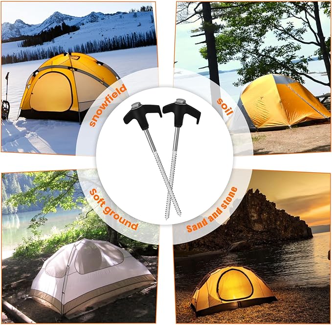 8" Screw in Tent Stakes 12PCS - Ground Anchors Screw - Screw in Tent Stakes Heavy Duty - Tent Pegs Camping Stakes - Hex Pegs Drillable Tent Stakes and Hexagon Head Drive and Storage Box (Black)