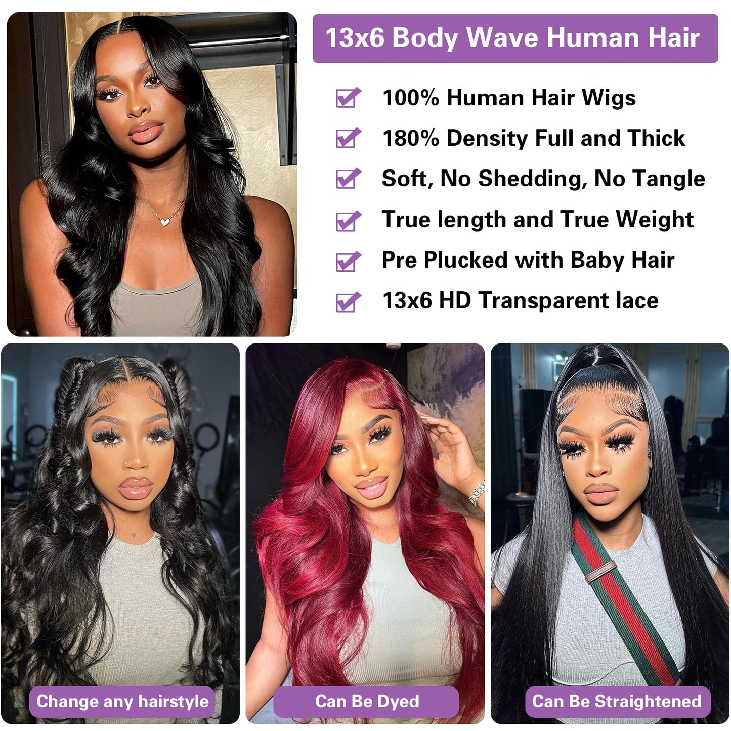 32 Inch Body Wave Lace Front Wigs Human Hair Pre Plucked 13x6 HD Transparent Lace Frontal Wigs Human Hair 180% Density Brazilian Virgin Human Hair Wig for Women with Baby Hair
