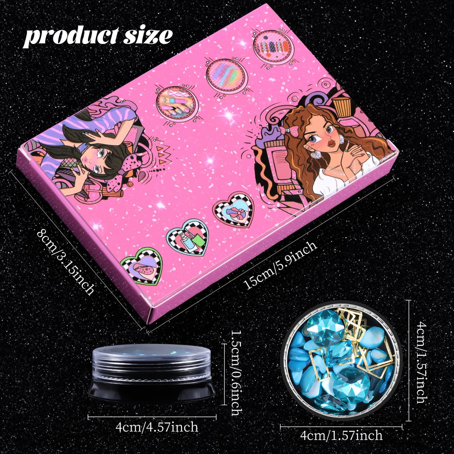 6 Wheels Mixed Sparkle Nail Art Rhinestones Diamonds Crystals Butterfly Beads Artificial Pearls Gold Silver Nail Studs Gems Metal Hollow Rivets Charms (Lake Blue)