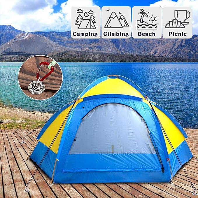 MOROBOR Red Deck Anchor Pegs, 10 PCS Windproof Aluminium Alloy Fish Bone Tent Stakes with Spring Buckle Portable Adjustable Octopus Wind Rope Anchor for Outdoor Camping(Square Top)