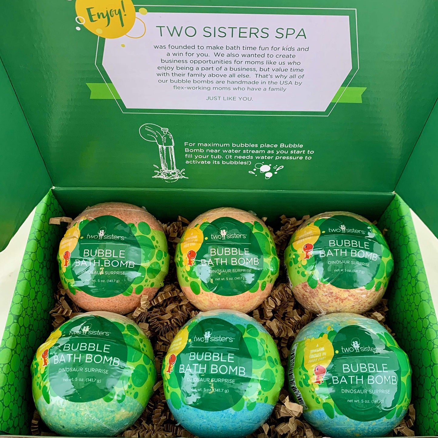 Dinosaur Bath Bombs for Kids with Surprise Toy Inside (6 Pack) - Bubble Bubble with Hidden Figures, Gentle and Safe, USA Made, Birthday Gift for Boys, Girls, and Teens by Two Sisters