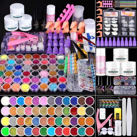 Cooserry 115 In 1 Acrylic Nail Kit - 48 Colors of Glitter Acrylic Powder And Liquid Monomer Set - 5 Pcs Nail Brush And Manicure Tools