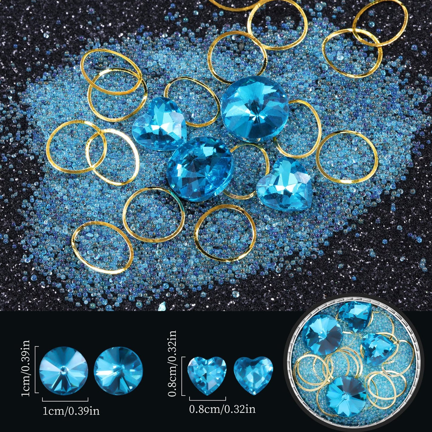 6 Wheels Mixed Sparkle Nail Art Rhinestones Diamonds Crystals Butterfly Beads Artificial Pearls Gold Silver Nail Studs Gems Metal Hollow Rivets Charms (Lake Blue)