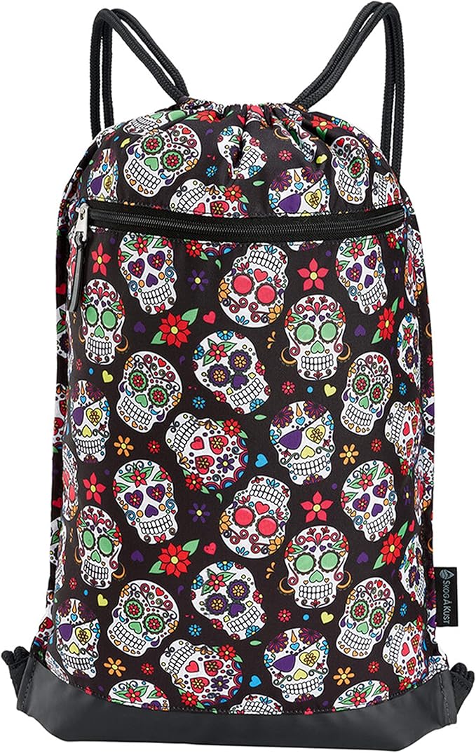 Skog Å Kust GymSak | Patented 2-in-1 Drawstring Cinch Bag with Removable Waterproof Dry Bag | Sugar Skulls