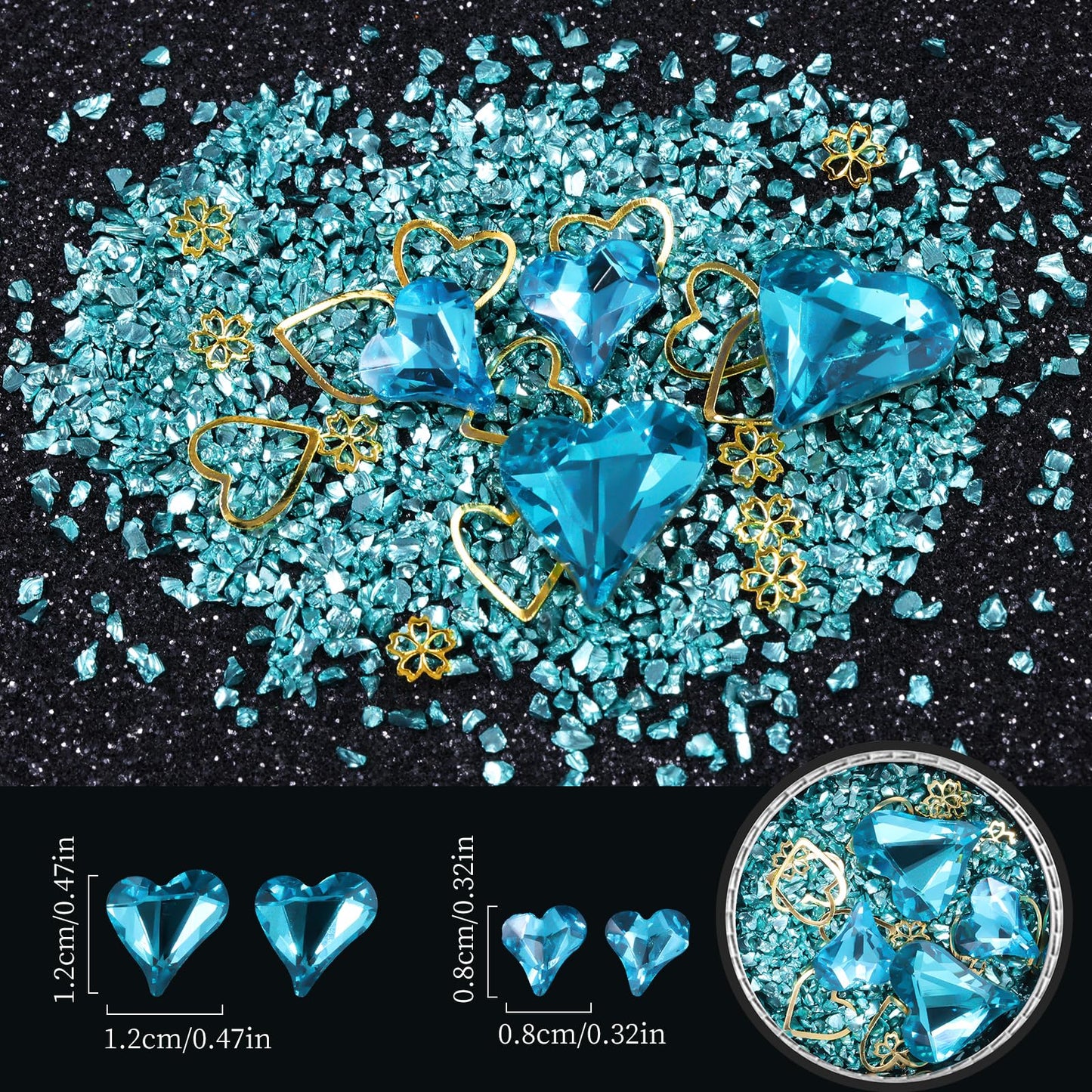 6 Wheels Mixed Sparkle Nail Art Rhinestones Diamonds Crystals Butterfly Beads Artificial Pearls Gold Silver Nail Studs Gems Metal Hollow Rivets Charms (Lake Blue)