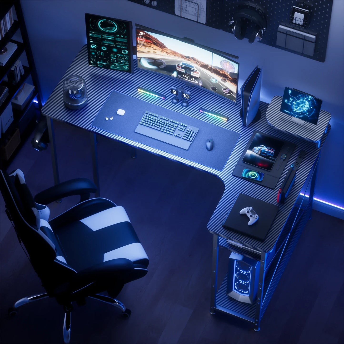 L-Shaped Carbon Fiber Gaming Desk