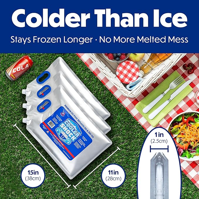 Cooler Shock Reusable Ice Packs for Cooler - Long Lasting Cold Freezer Packs for Coolers and Lunch Boxes - Cooler Ice Packs for Camping Gear, Fishing, Road Trips, Beach Must Haves