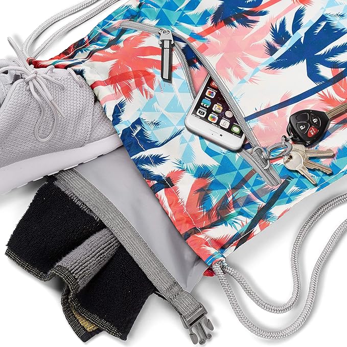 Skog Å Kust GymSak | Patented 2-in-1 Drawstring Cinch Bag with Removable Waterproof Dry Bag | Palm
