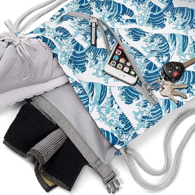 Skog Å Kust GymSak | Patented 2-in-1 Drawstring Cinch Bag with Removable Waterproof Dry Bag | Waves