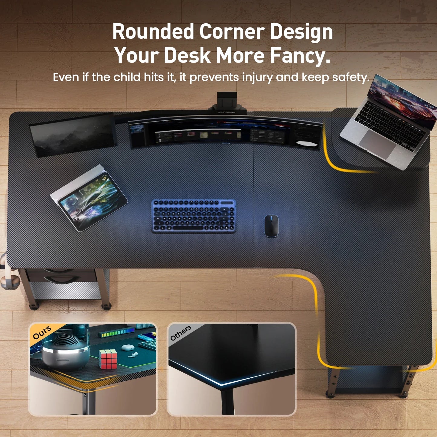 L-Shaped Carbon Fiber Gaming Desk