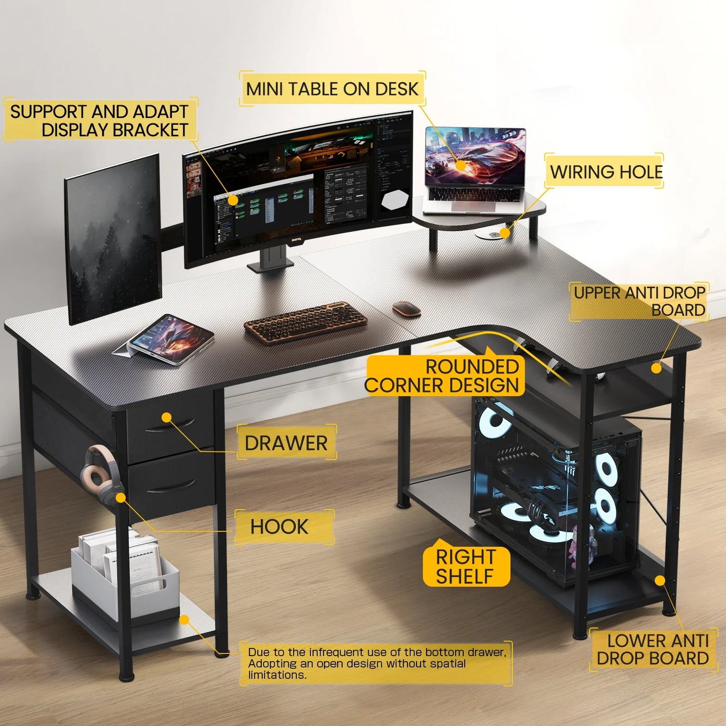 L-Shaped Carbon Fiber Gaming Desk