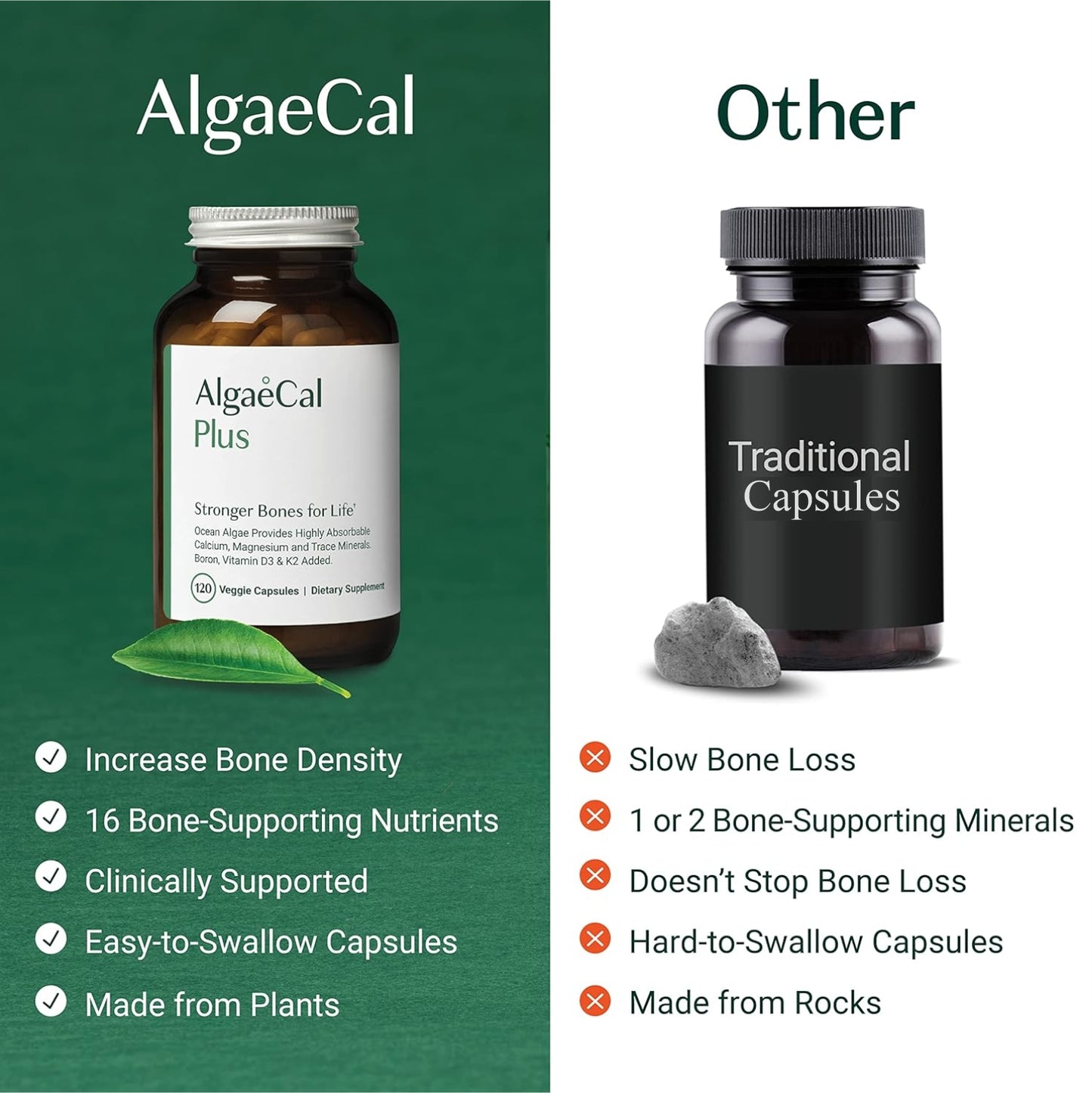 AlgaeCal Plus Stronger Bones - Calcium Supplement 120 Veggie Capsules