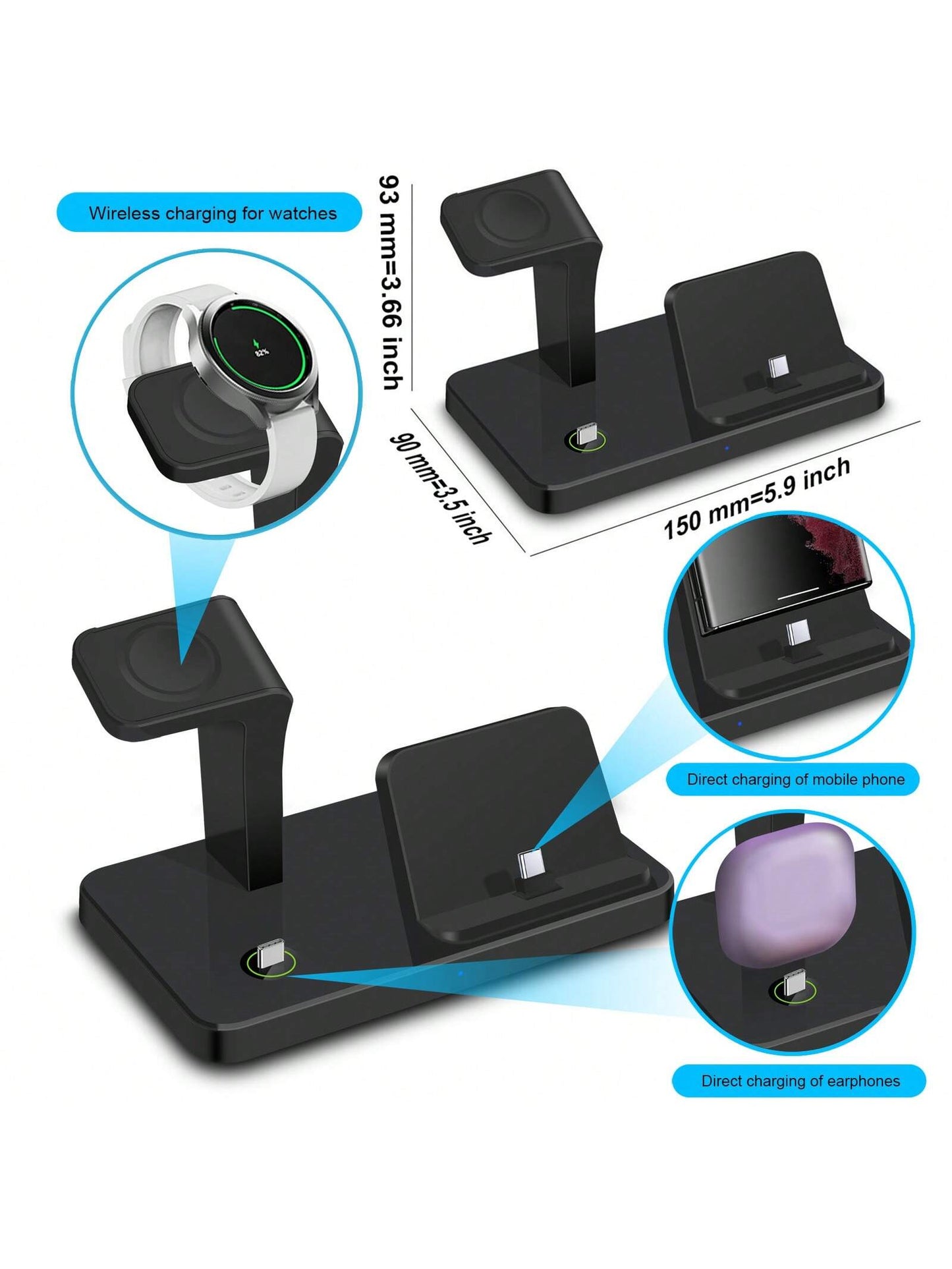 3-in-1 Charging Station β USB-C Dock for Samsung & iPhone