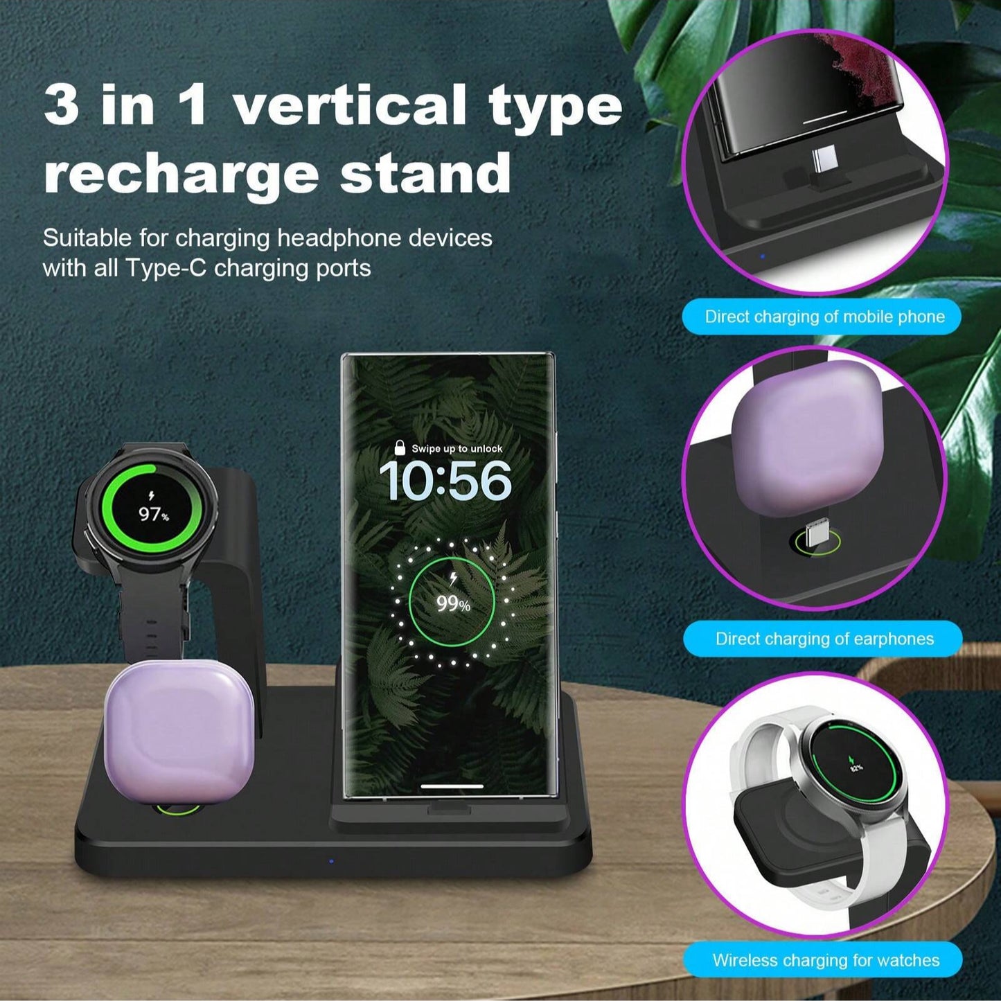 3-in-1 Charging Station β USB-C Dock for Samsung & iPhone