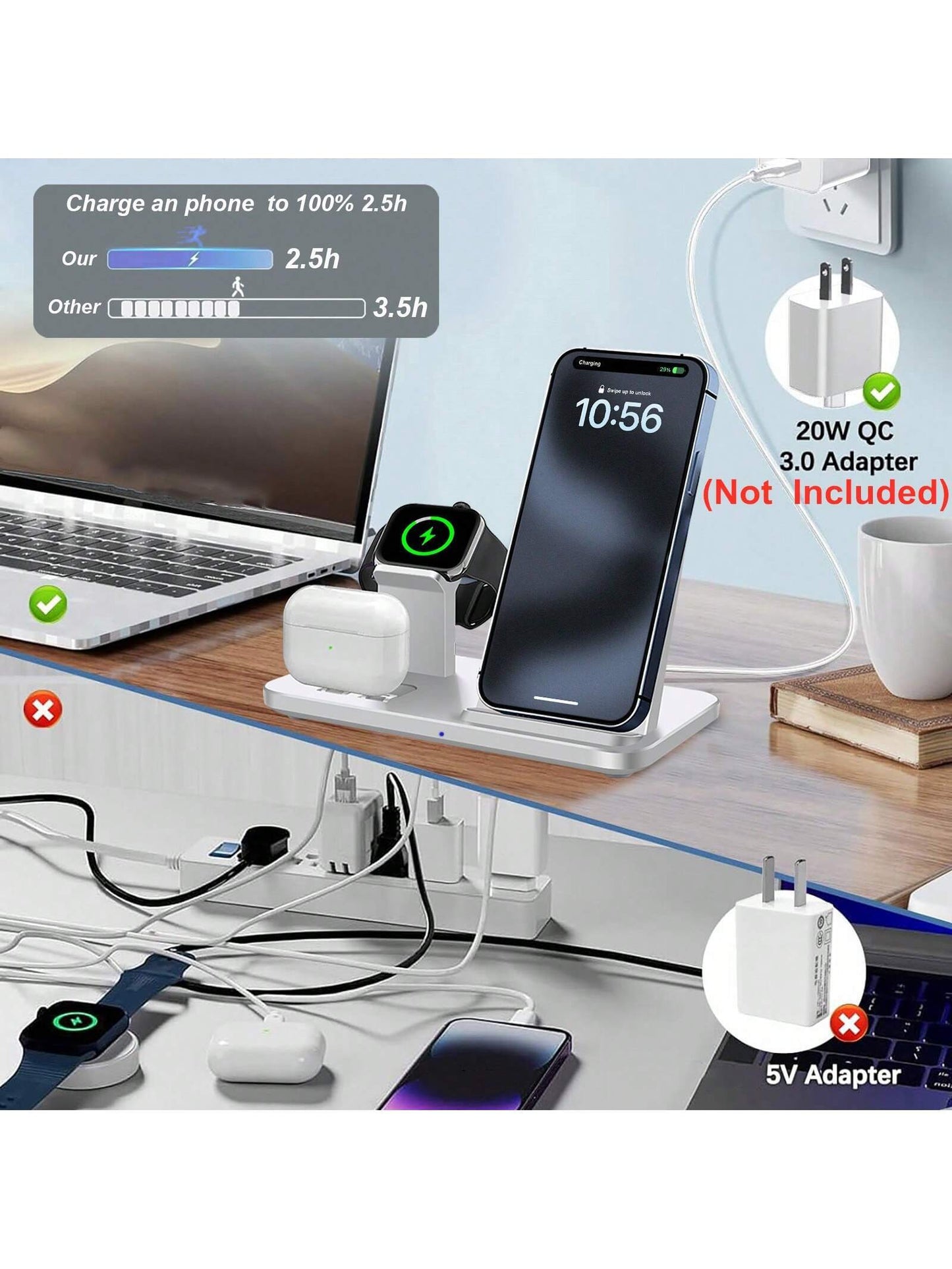 15W 3-in-1 Fast Wireless Charging Dock for iPhone, Watch & AirPods