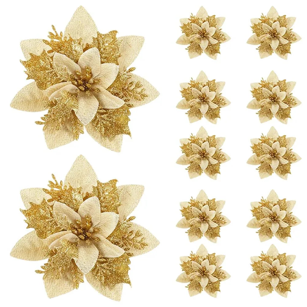 Glitter Christmas Flower Ornament Set
