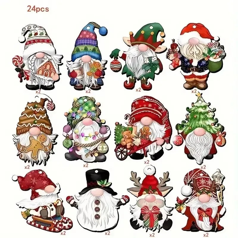Wooden Christmas Gnome Ornament Set