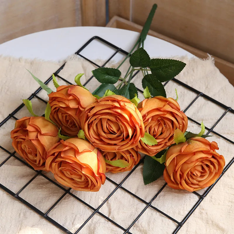 Green Aloes Silk Caramel Rose Bouquet