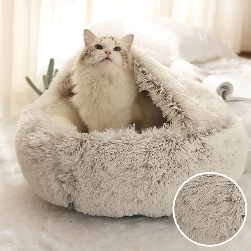 Warm Plush Enclosed Pet Bed