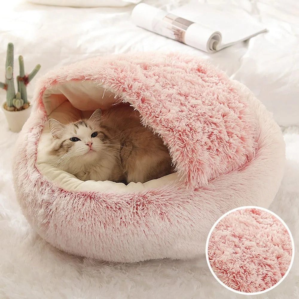 Warm Plush Enclosed Pet Bed
