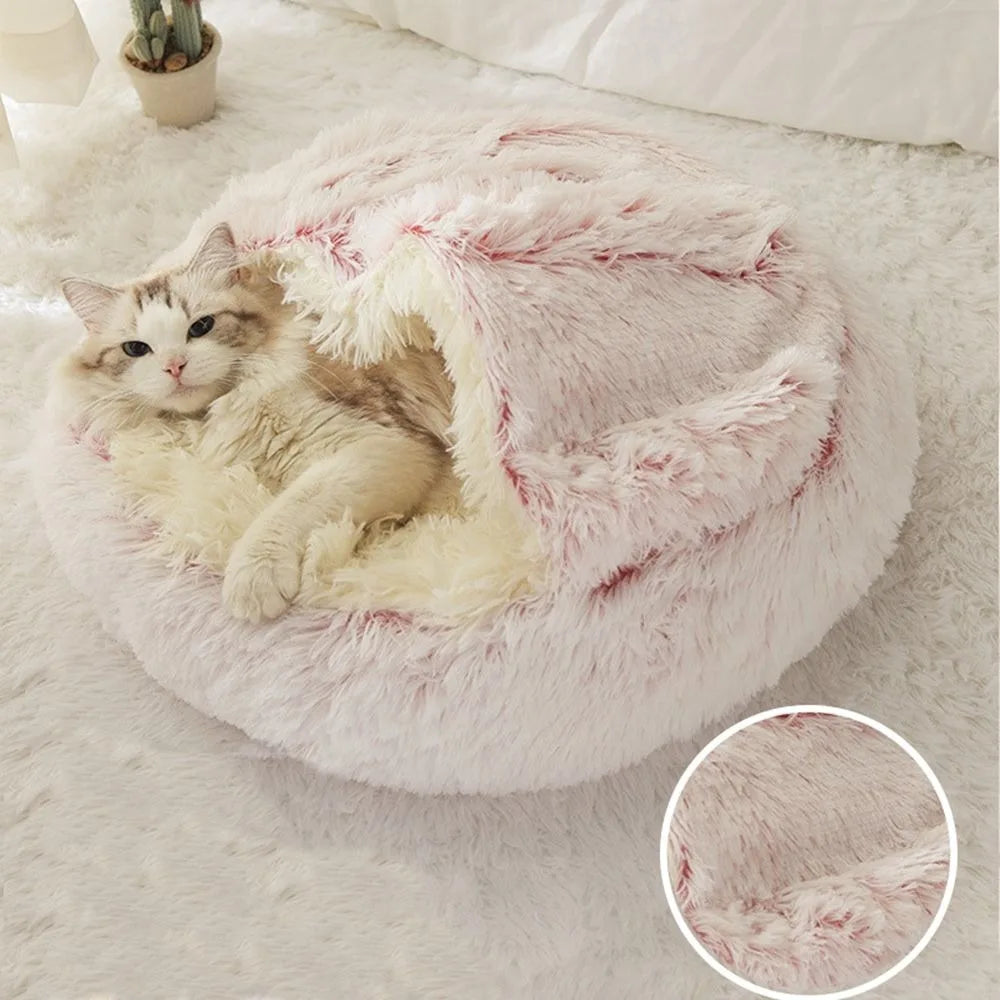 Warm Plush Enclosed Pet Bed
