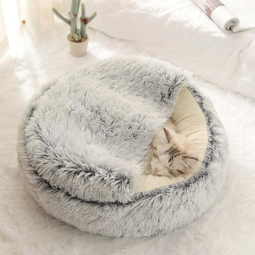 Warm Plush Enclosed Pet Bed