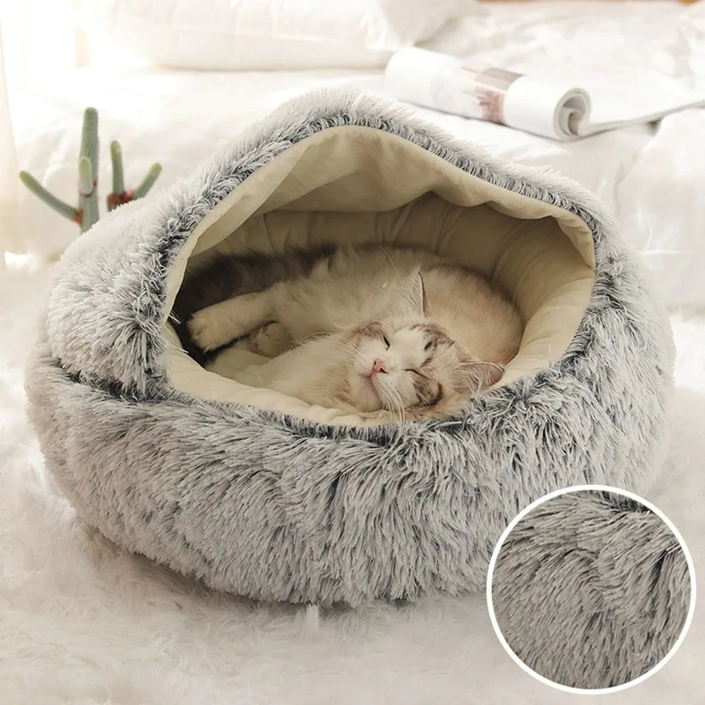 Warm Plush Enclosed Pet Bed