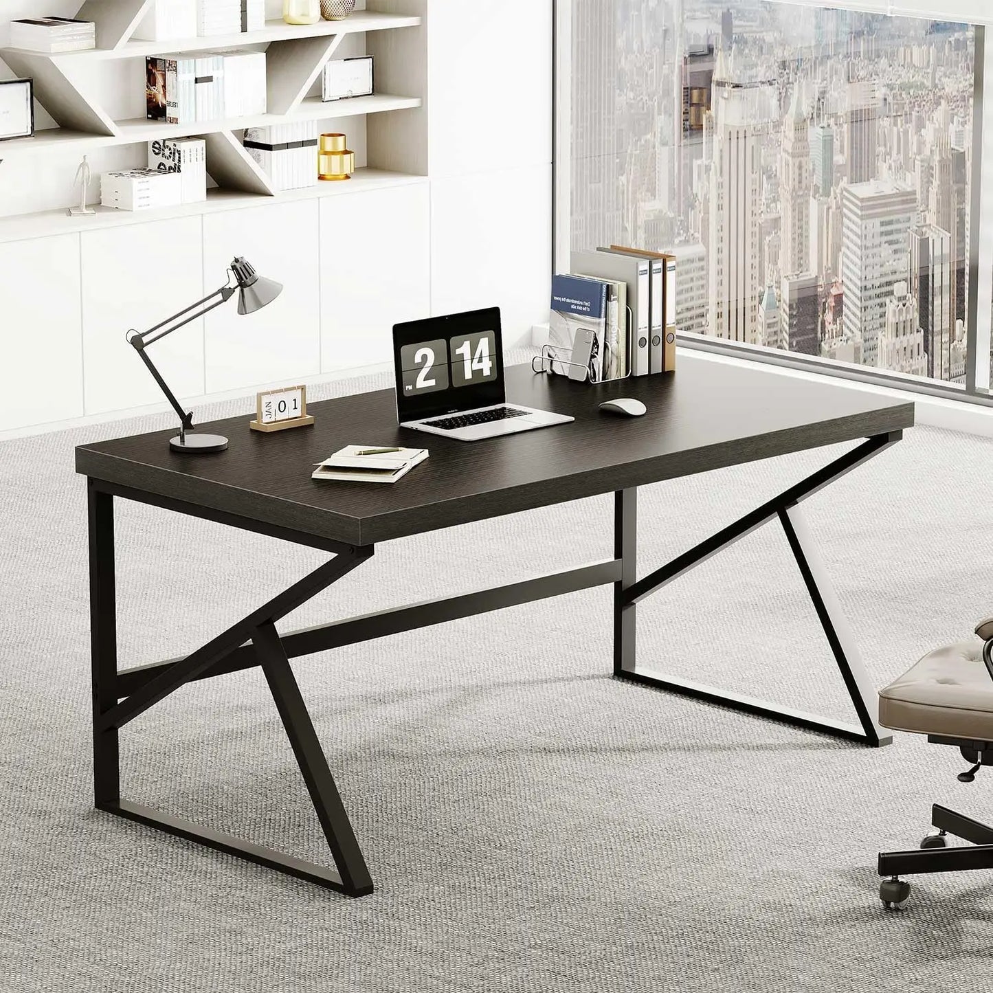 CHENGWEI Rustic Industrial Home Office Desk