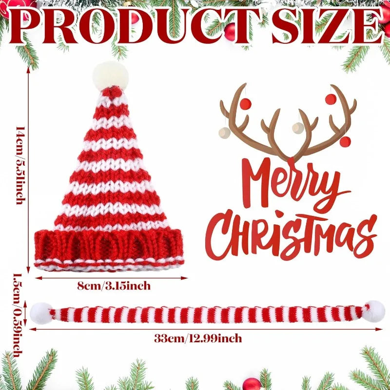8pcs Mini Christmas Hat Scarf Set Christmas Tree Ornaments Santa Hat Scarf Cup Bottle Xmas Doll Crafts DIY Craft Art Decoration