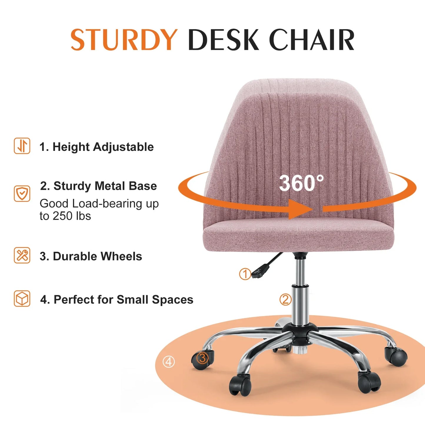 JHK Armless Swivel Desk Chair