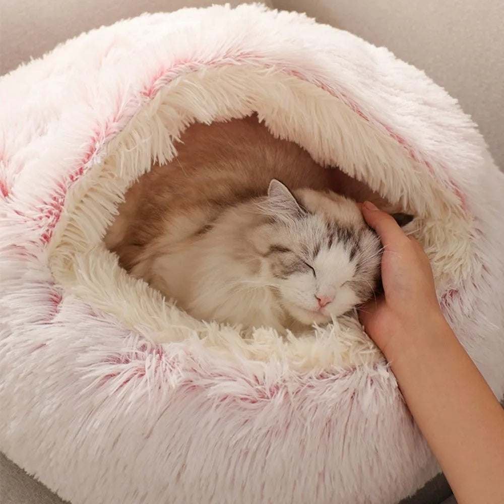 Warm Plush Enclosed Pet Bed