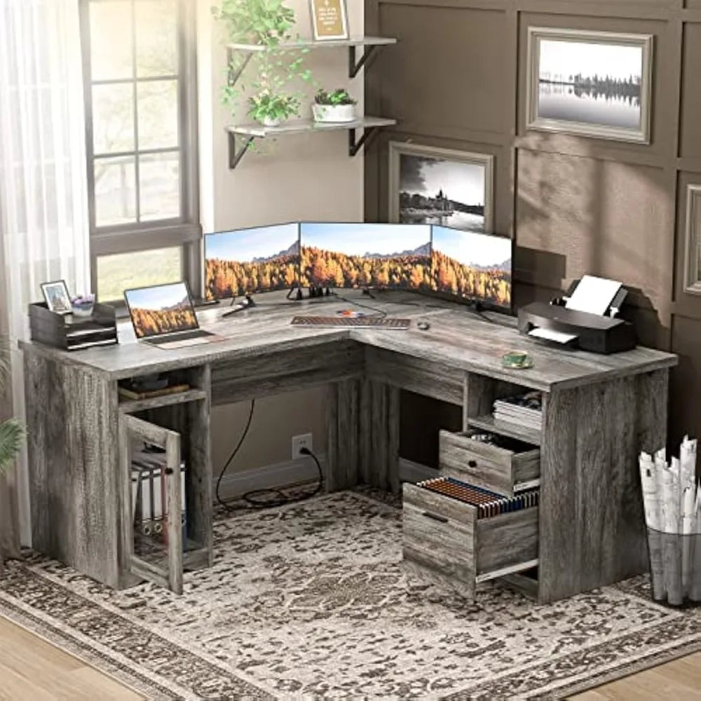 L Shaped Desk with Drawers