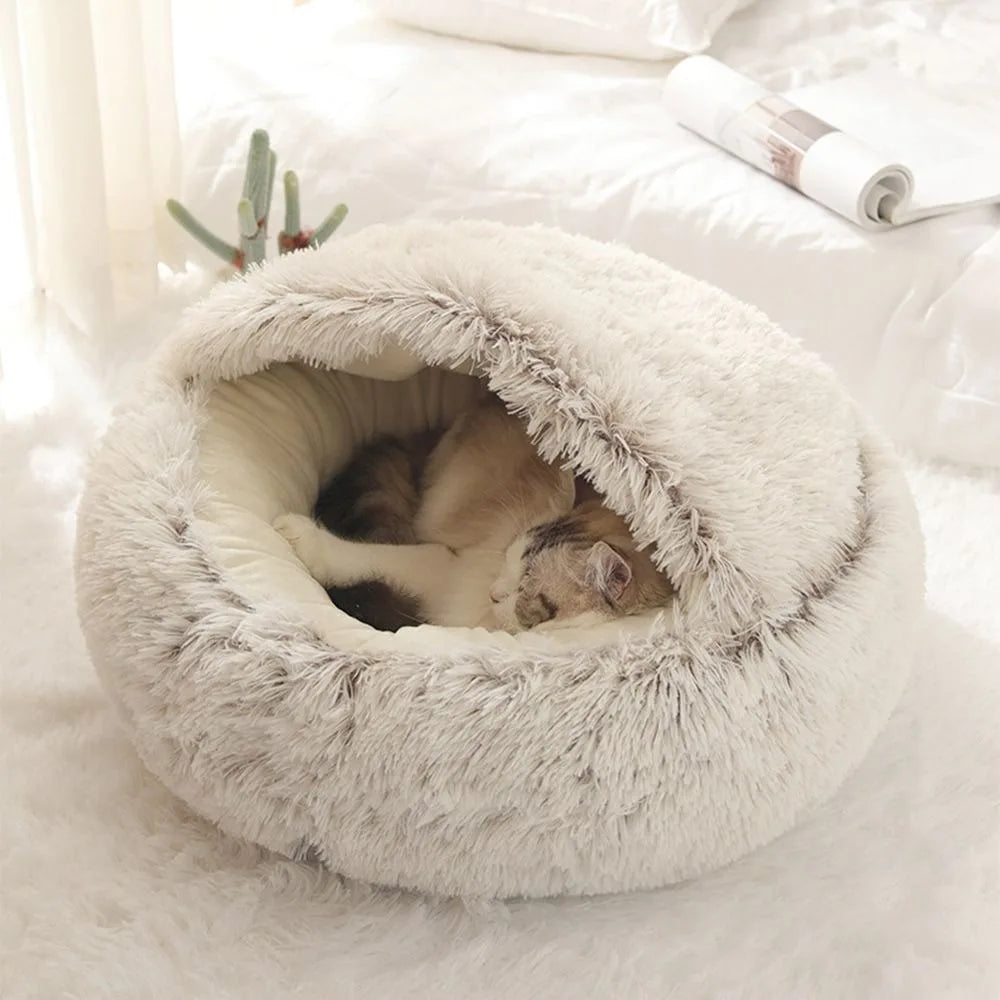 Warm Plush Enclosed Pet Bed