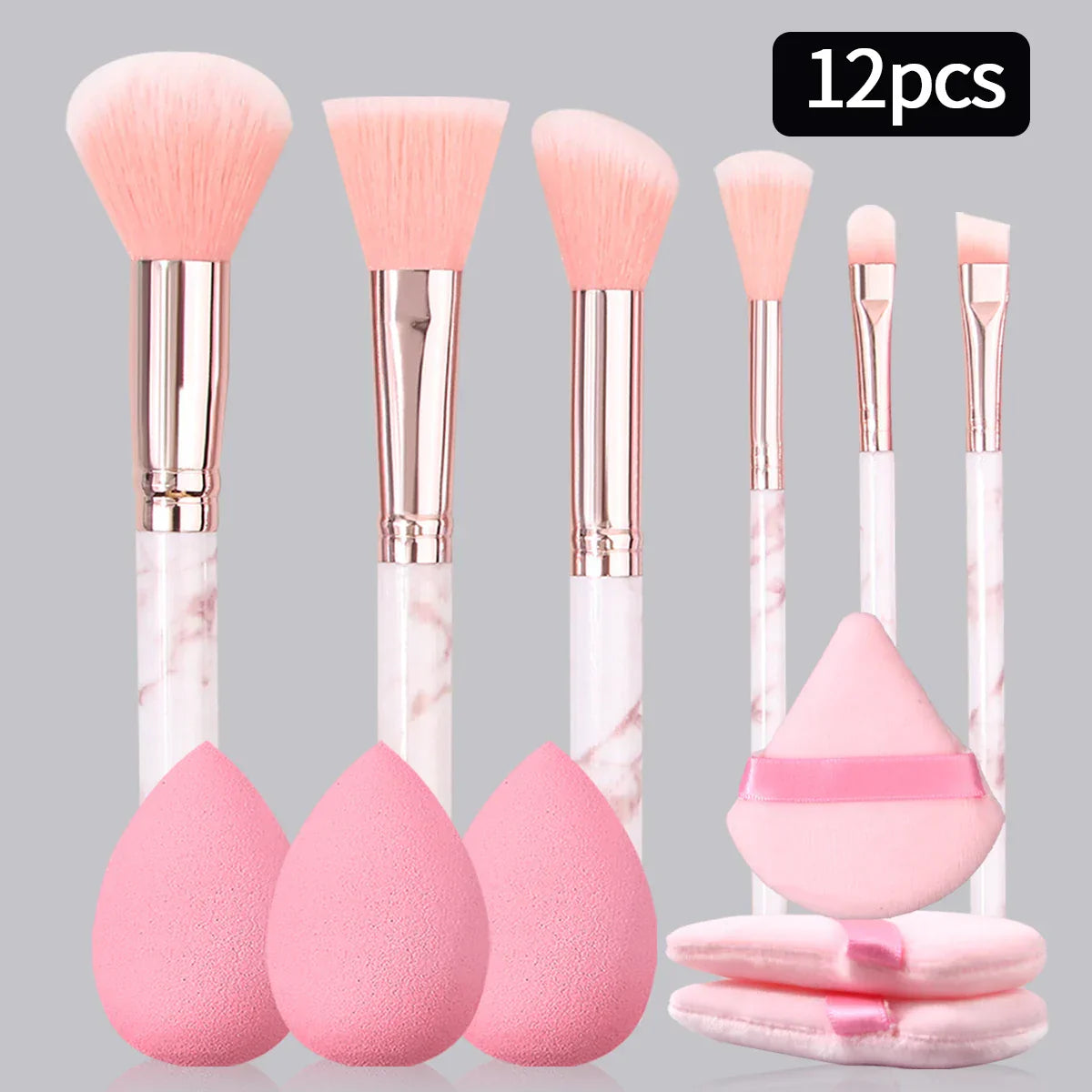 12PCS Pink Marble Beauty Set