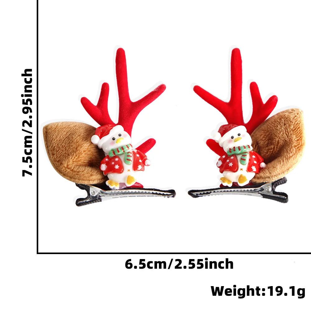 Red Plush Christmas Antler Hairpin