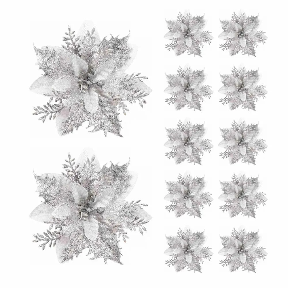 Glitter Christmas Flower Ornament Set