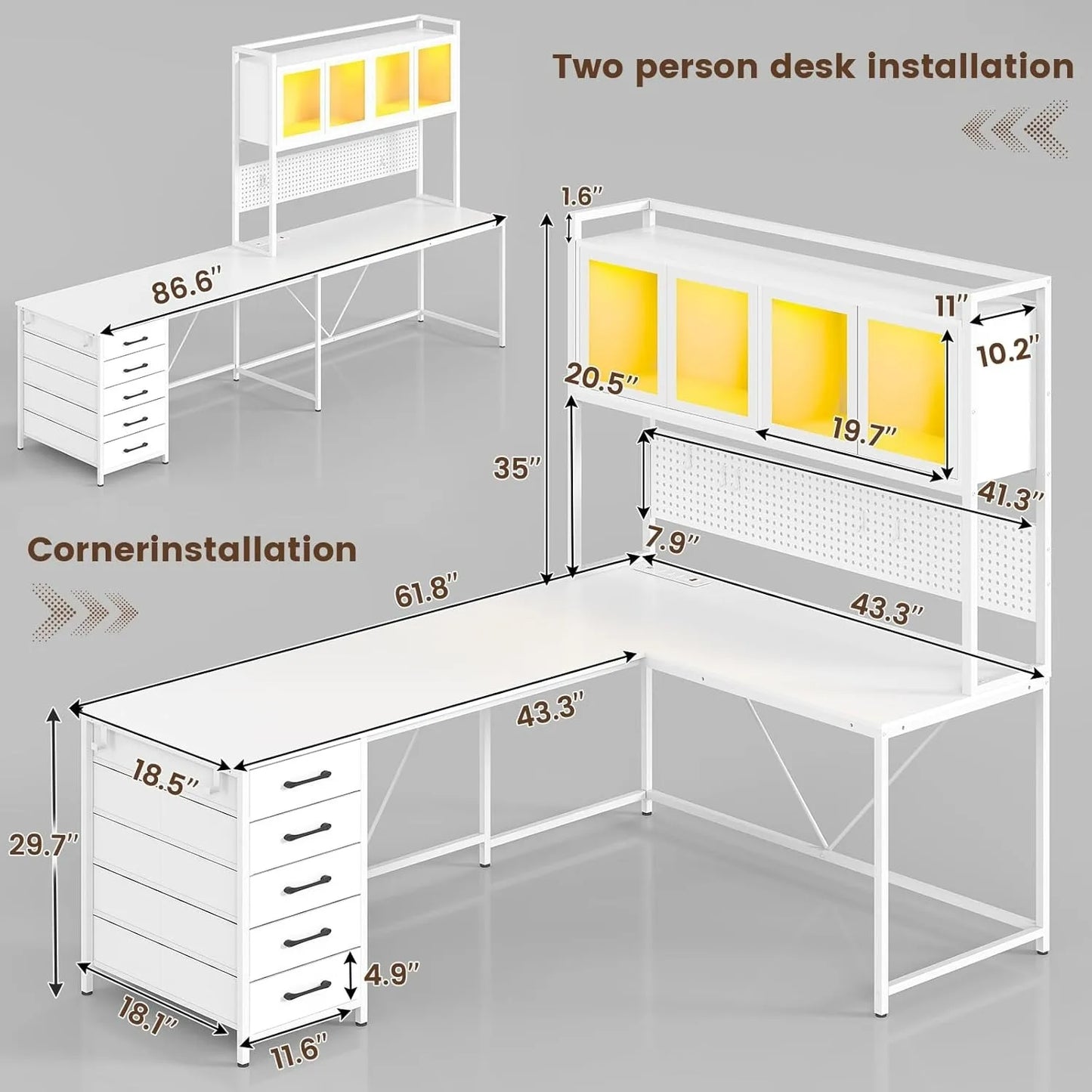 L-Shaped White Gaming Desk