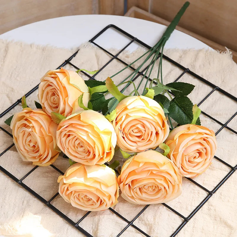 Green Aloes Silk Caramel Rose Bouquet
