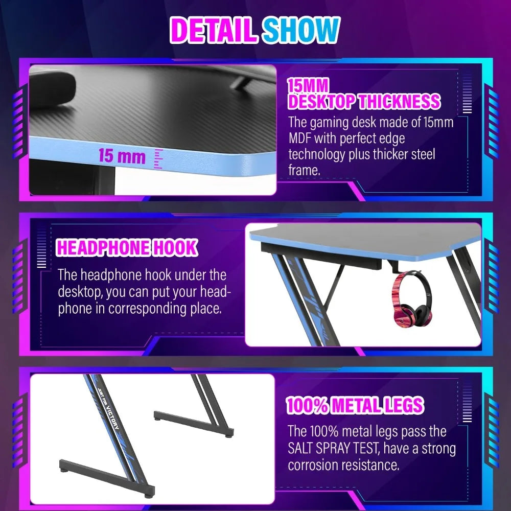 ZUIYU 47-Inch Z-Shaped Gaming Desk