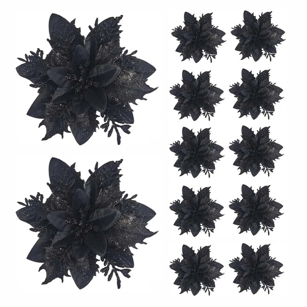 Glitter Christmas Flower Ornament Set