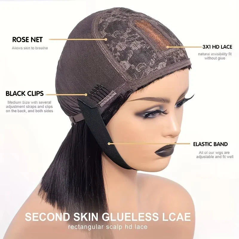 Straight Human Hair Wig with Bangs