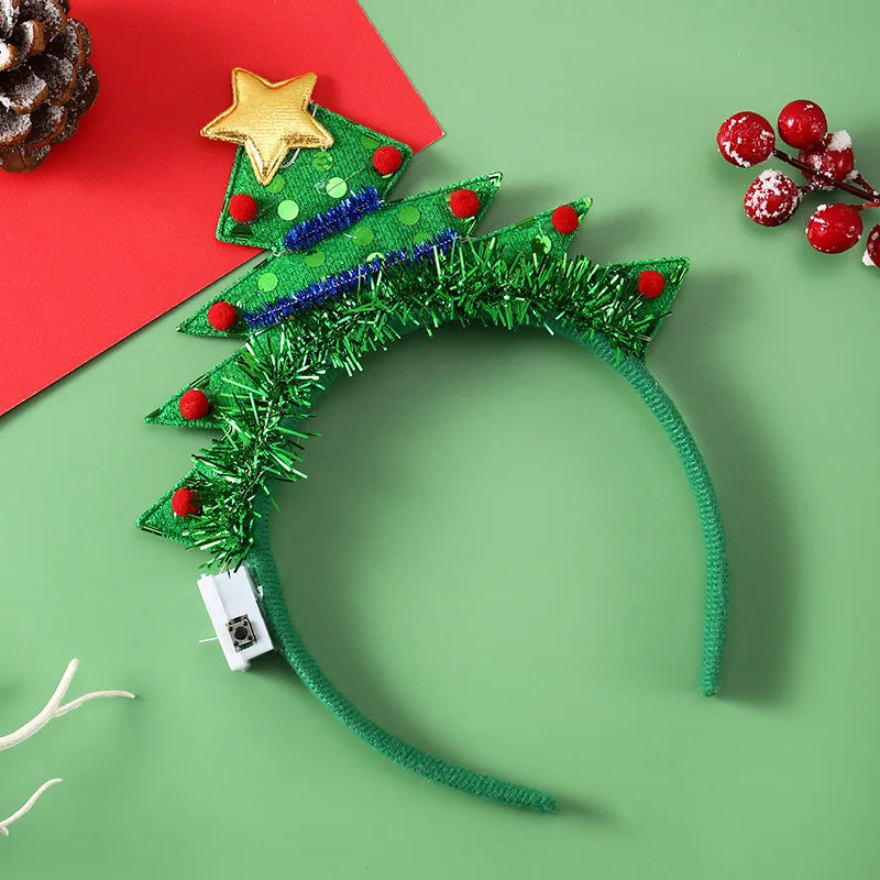 Christmas Headband with LED Lights Snowflake Xmas Tree Hair Band 2025 Christmas Decorations for Home Girls Women New Year Gifts