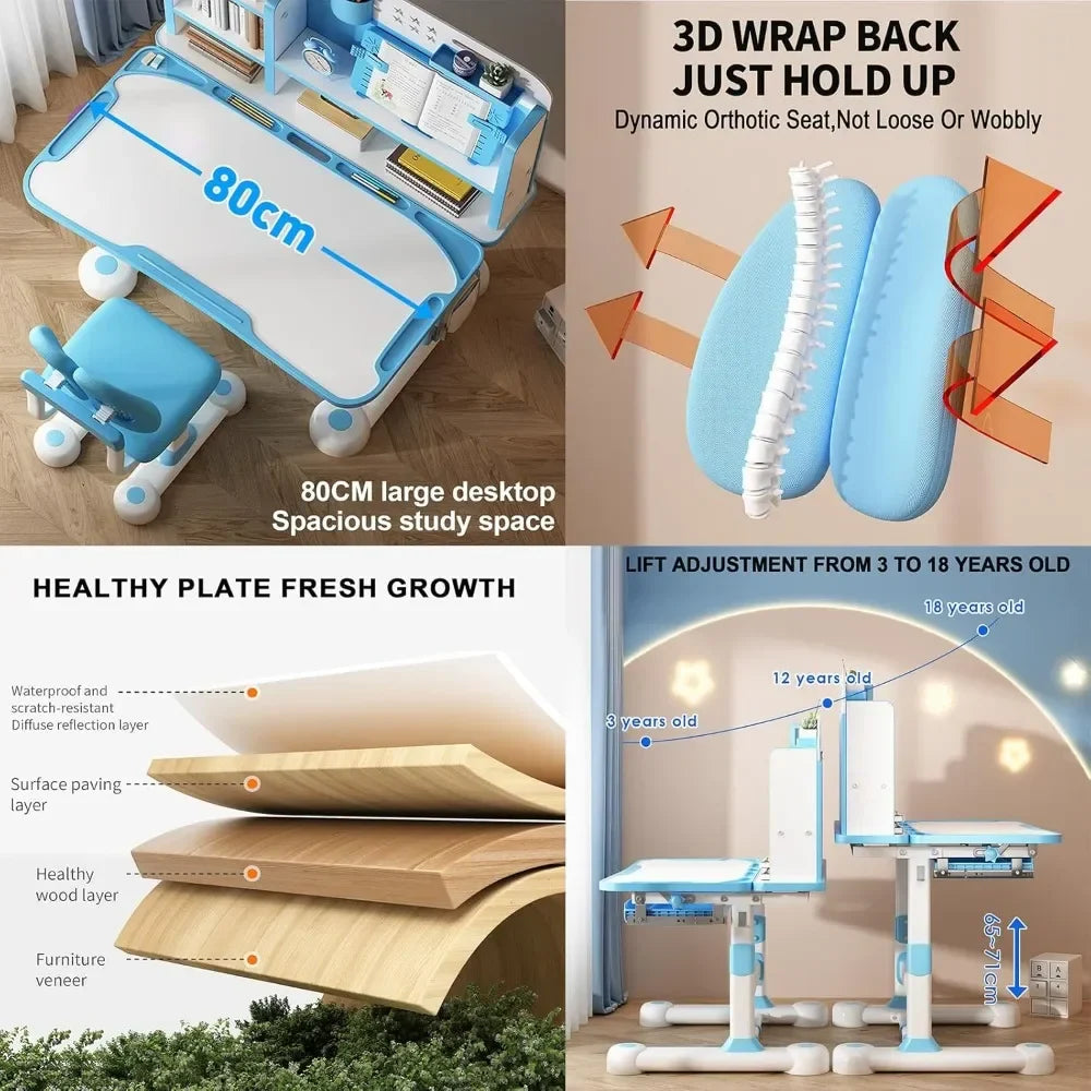 Kids Adjustable Study Desk Set