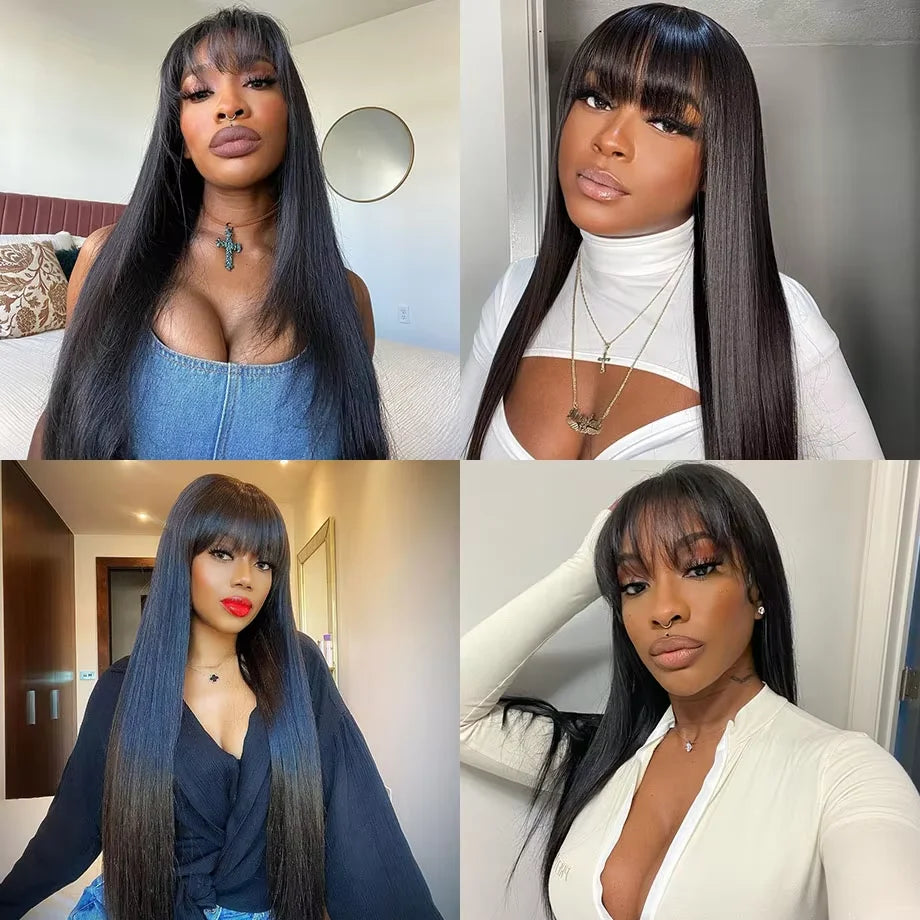 Straight Human Hair Wig with Bangs
