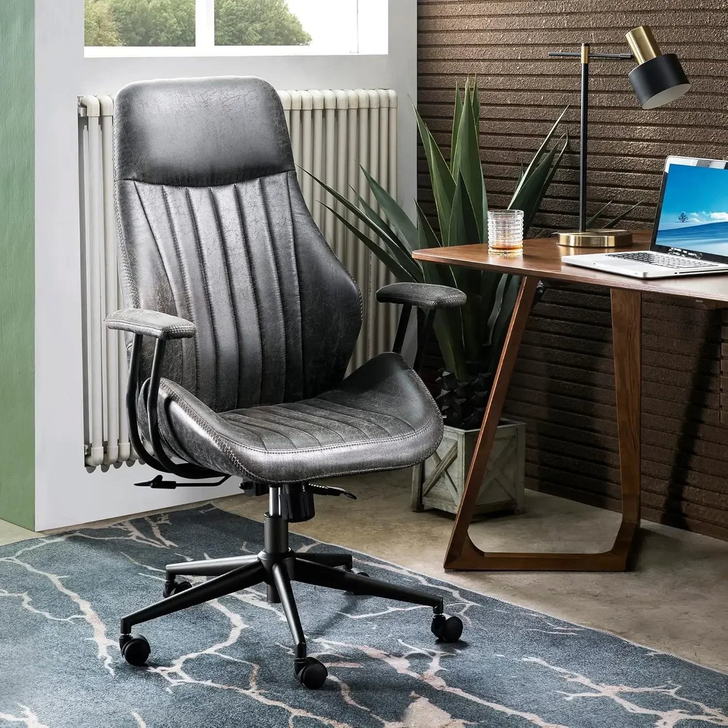 GUANGBAI Mid-Century Ergonomic Leather Chair
