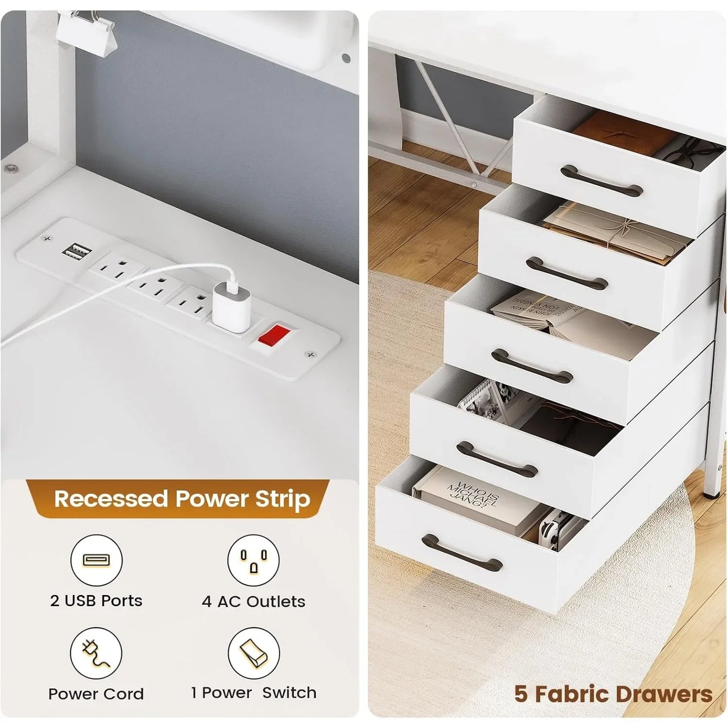 L-Shaped White Gaming Desk