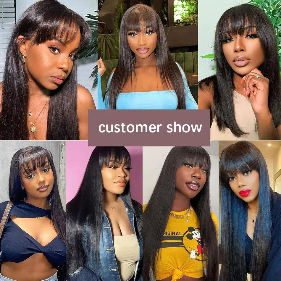 Straight Human Hair Wig with Bangs