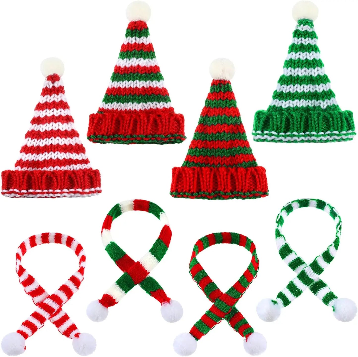 8pcs Mini Christmas Hat Scarf Set Christmas Tree Ornaments Santa Hat Scarf Cup Bottle Xmas Doll Crafts DIY Craft Art Decoration